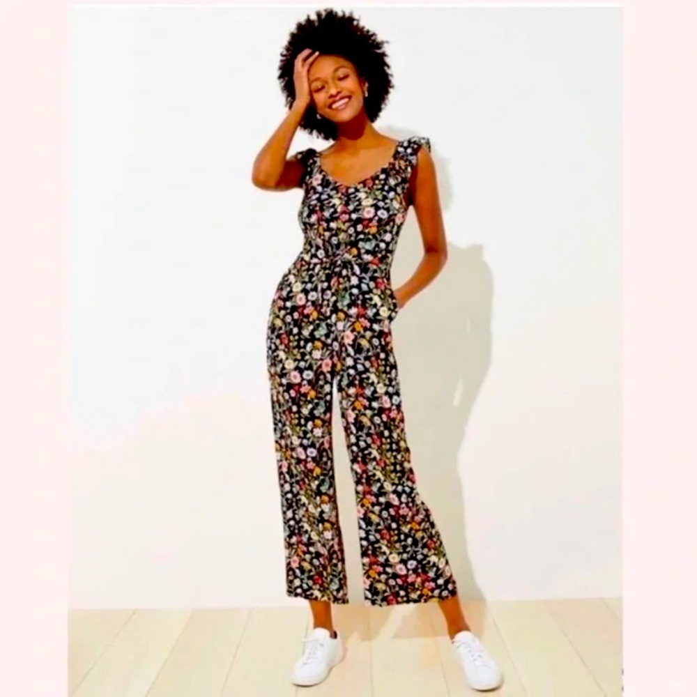 Loft Floral Cropped Straight Leg Jumpsuit Size 0